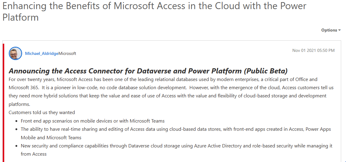 Access dataverse connector is now available to test