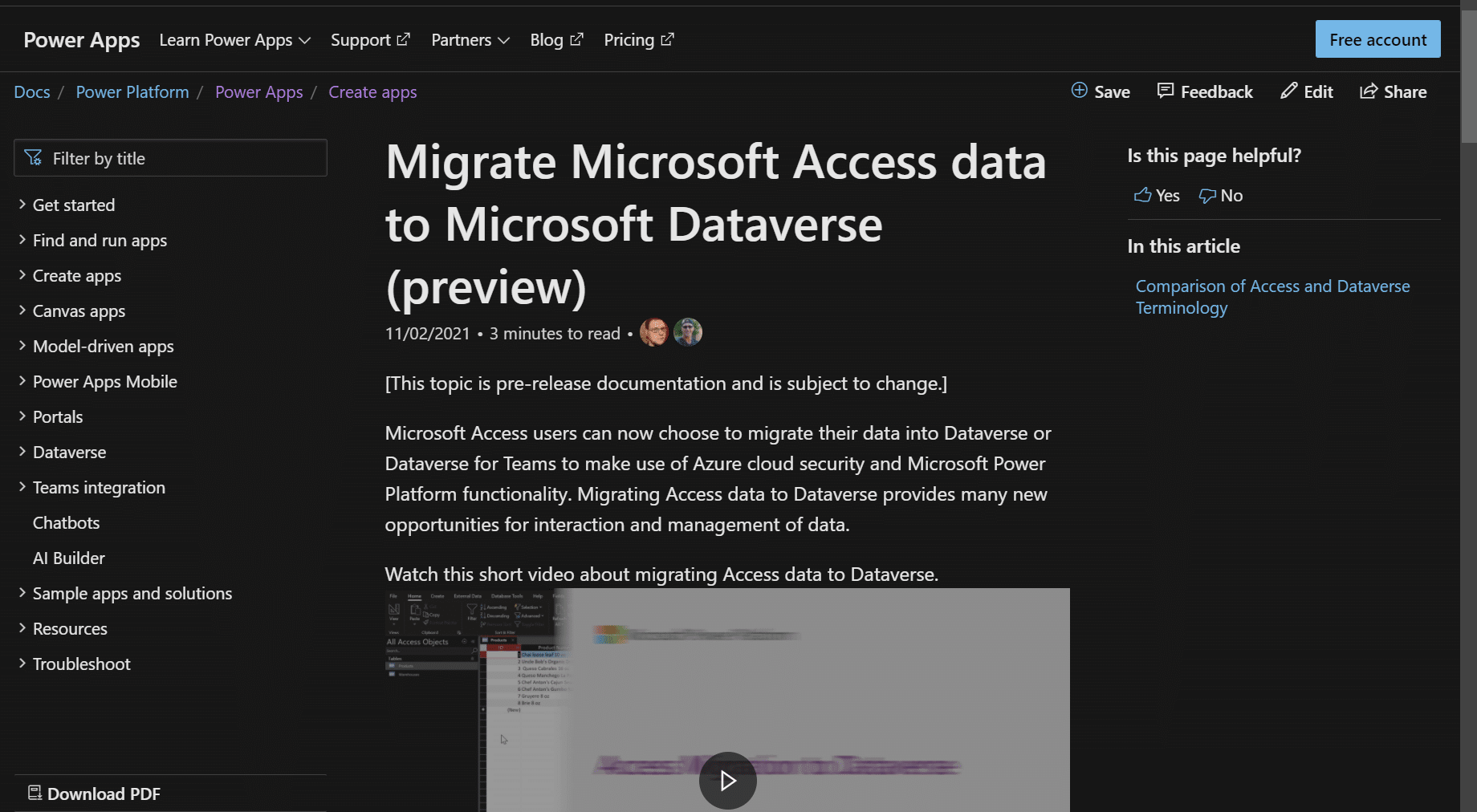 Access dataverse connector is now available to test