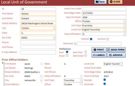 This screen shows the Local Unit Government